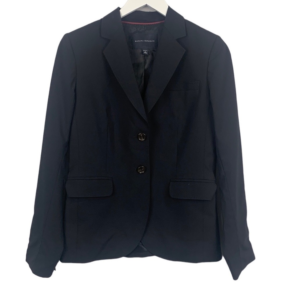 Banana Republic Stretch Wool Blend Classic Black Suit Jacket Lined Blazer Size 6